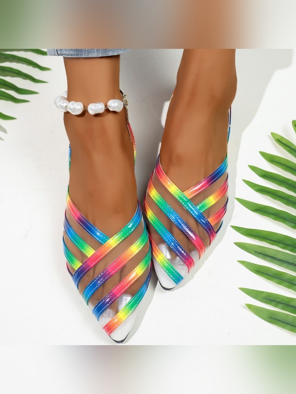 Women's Rainbow Strappy Slingback Flat Sandals - Picture 2 of 5